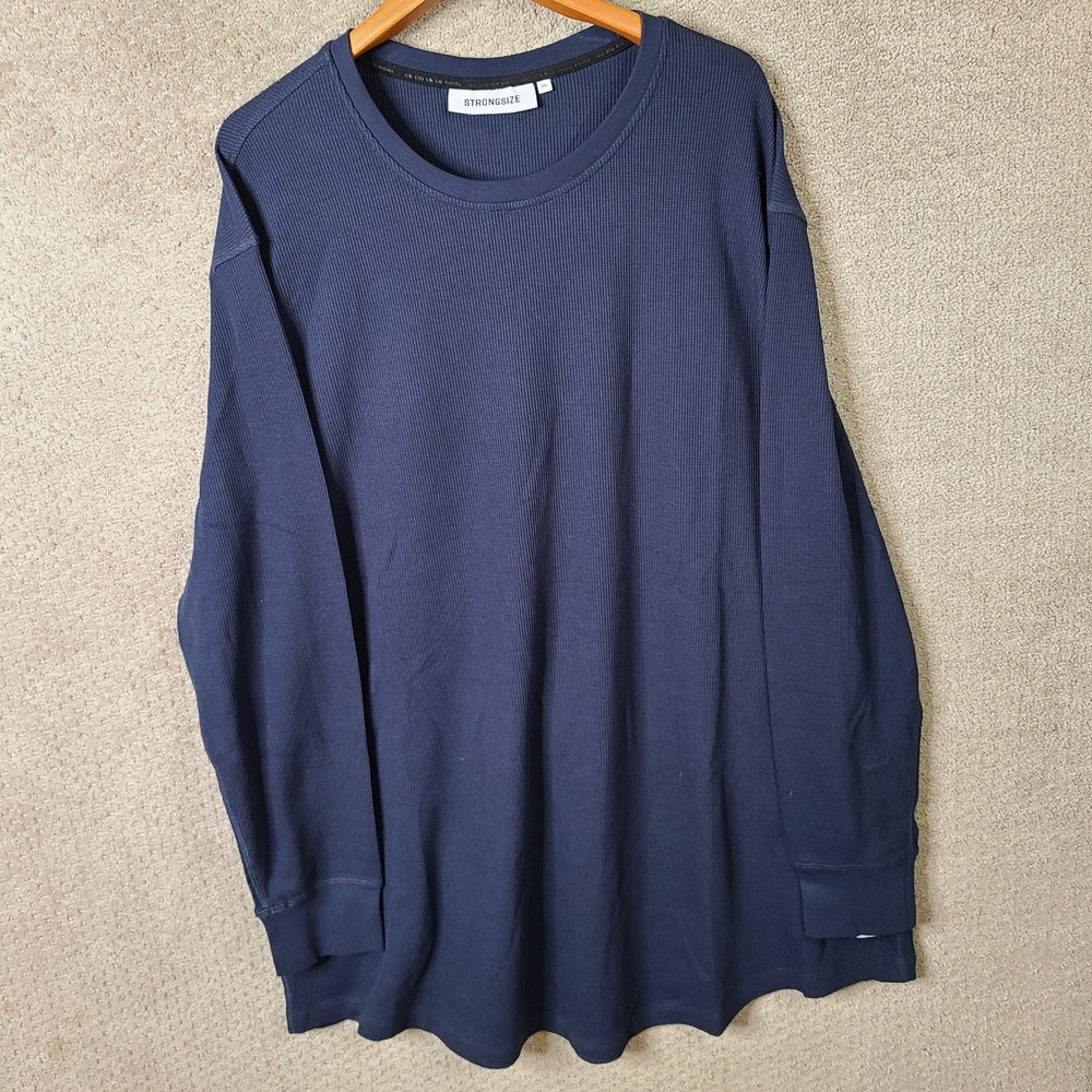 Strongsize Shirt Mens 3XL Blue Thermal Long Sleeve Crew Neck Casual Waffle Knit